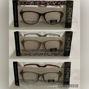 Jones New York Designer Reading Glasses 3 Pieces +2.00 New